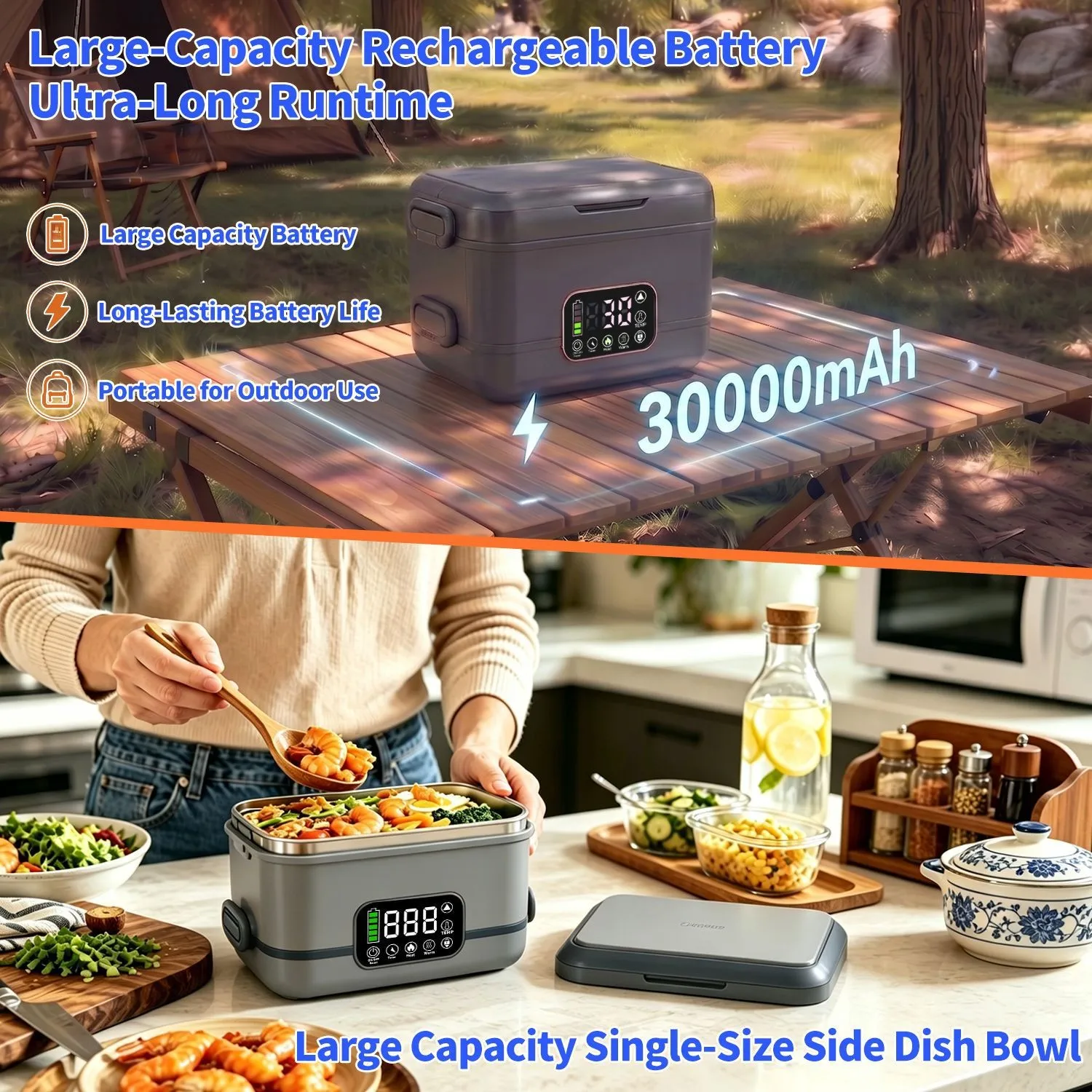 Best-selling Wireless Heated Lunch Box 304 Stainless Steel No Water Required Five-sided Heating Long-lasting Insulation