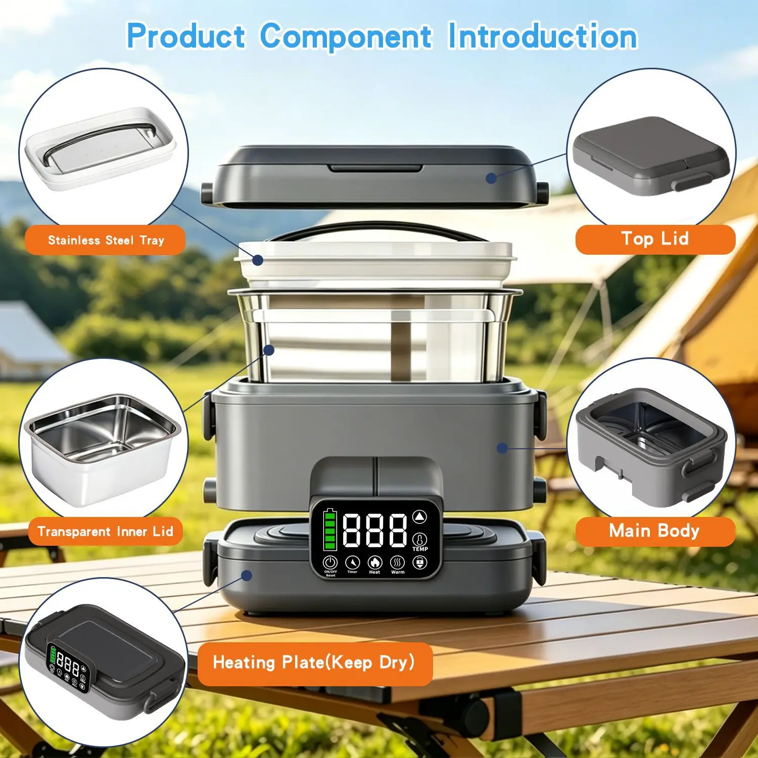 Best-selling Wireless Heated Lunch Box 304 Stainless Steel No Water Required Five-sided Heating Long-lasting Insulation